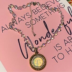 Beautiful vintage necklace,gold,ABS beaded chain,moon face pendant,Kirk’s Folly